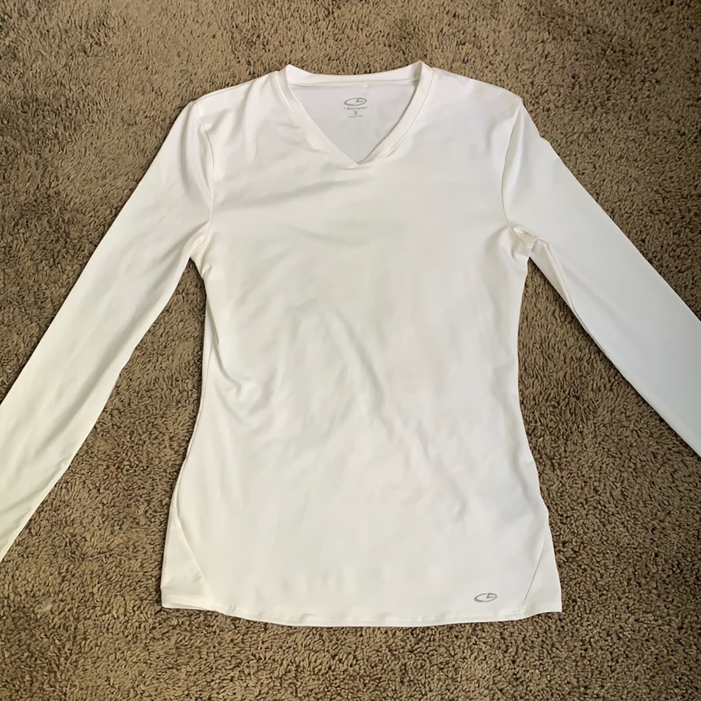 White Champion V-Neck Long Sleeve